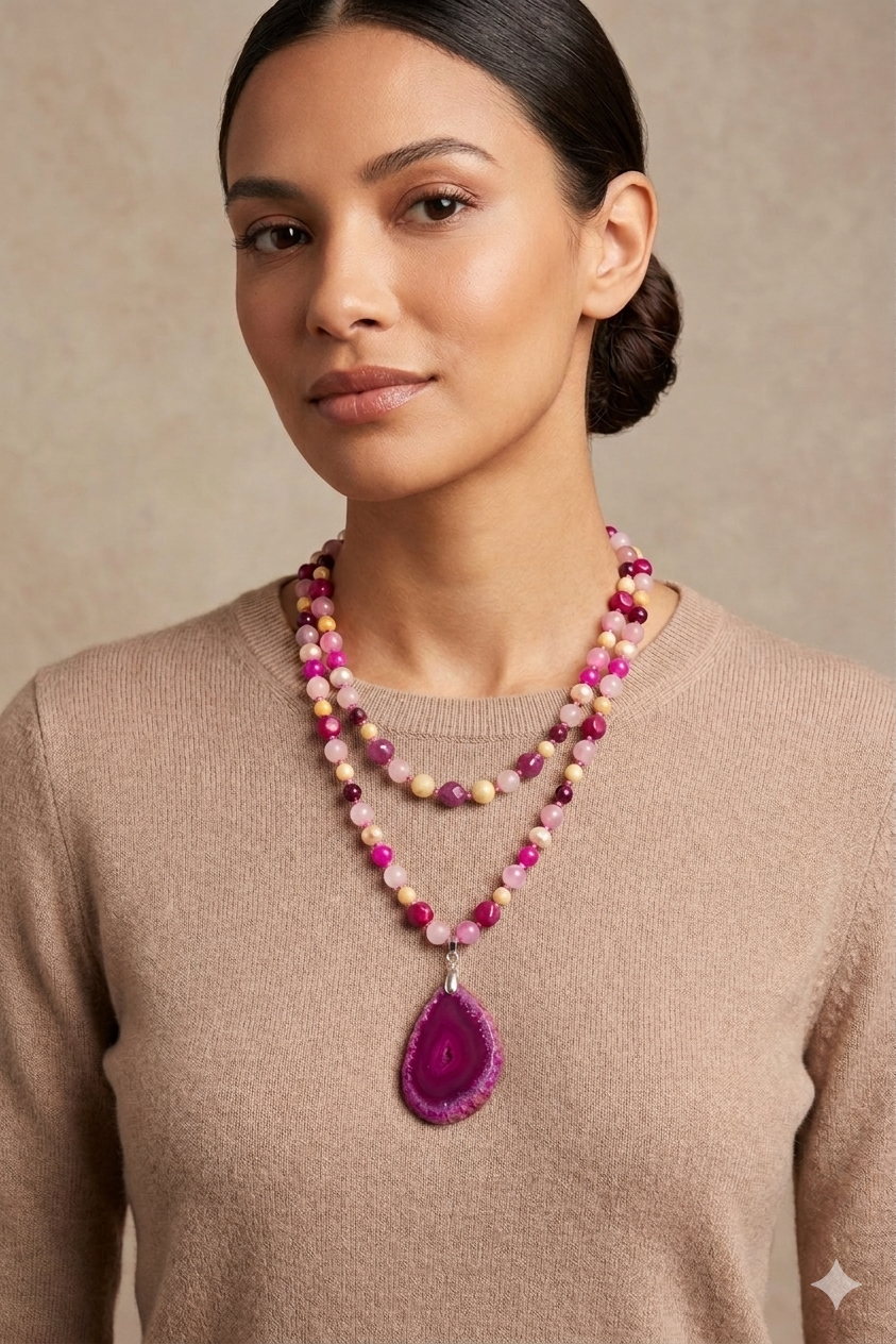 Collar ágata fucsia - Imagen 2