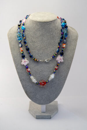 Collar Flores Cristal Hindú Mix Rojo/Azul