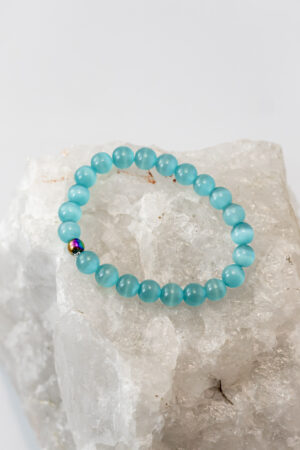 Pulsera elasticada ojo de tigre celeste