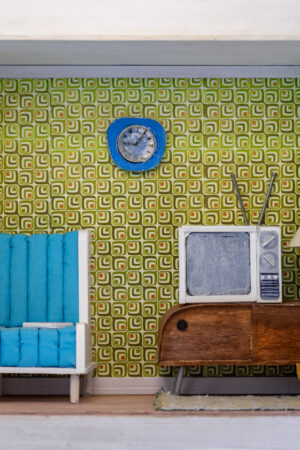 Diorama living estilo años 60s