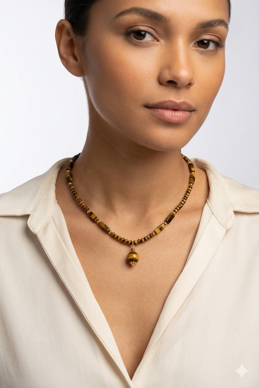 Collar dorado ojo de tigre - Imagen 2