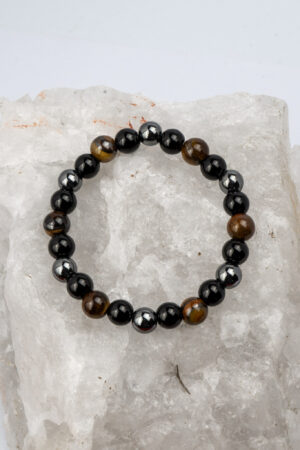 Pulsera elasticada obsidiana hematita