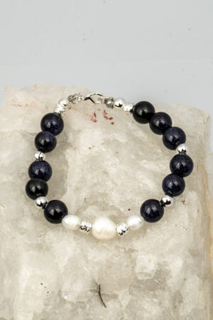 Pulsera obsidiana y perlas de río