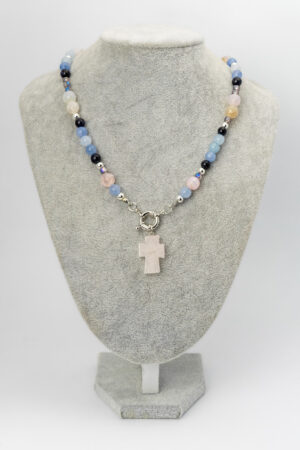 Collar cruz cuarzo rosa